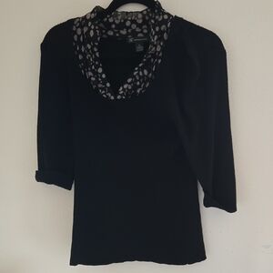Black Sweater with Polka Dot Collar